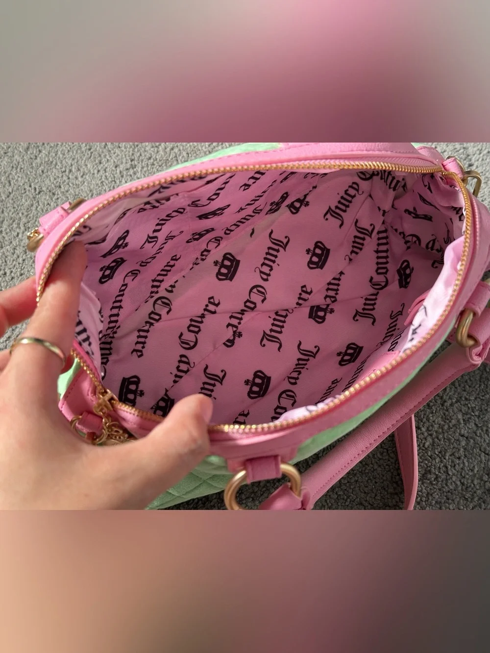 NWT Juicy Tale Juicy Couture Pink & Mint Green Quilted Satchel Crossbody Y2K Bag